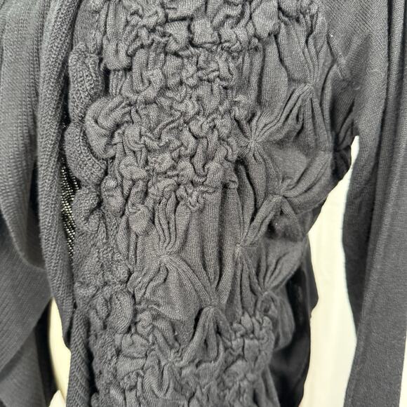 HIROKO KOSHINO Black Smocked Textured Cardigan Women's Size 40 US Small - Picture 3 of 10